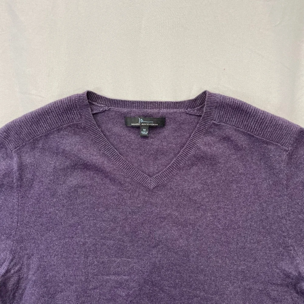 Marc Anthony Mens Purple Cotton Cashmere‎ Blend V-Neck Sweater Size M